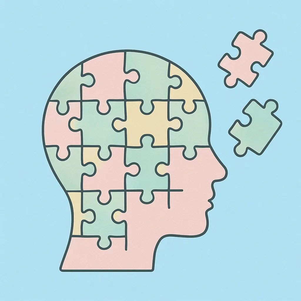 Profile silhouette with puzzle pieces